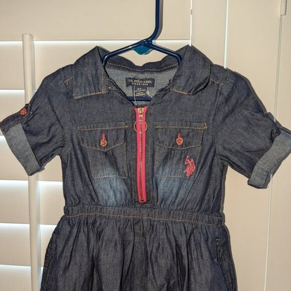 NEW U.S. Polo Assn. Toddler Dark Navy Wash Knee Length Jean Zip Dress 2 NWT - Picture 3 of 4